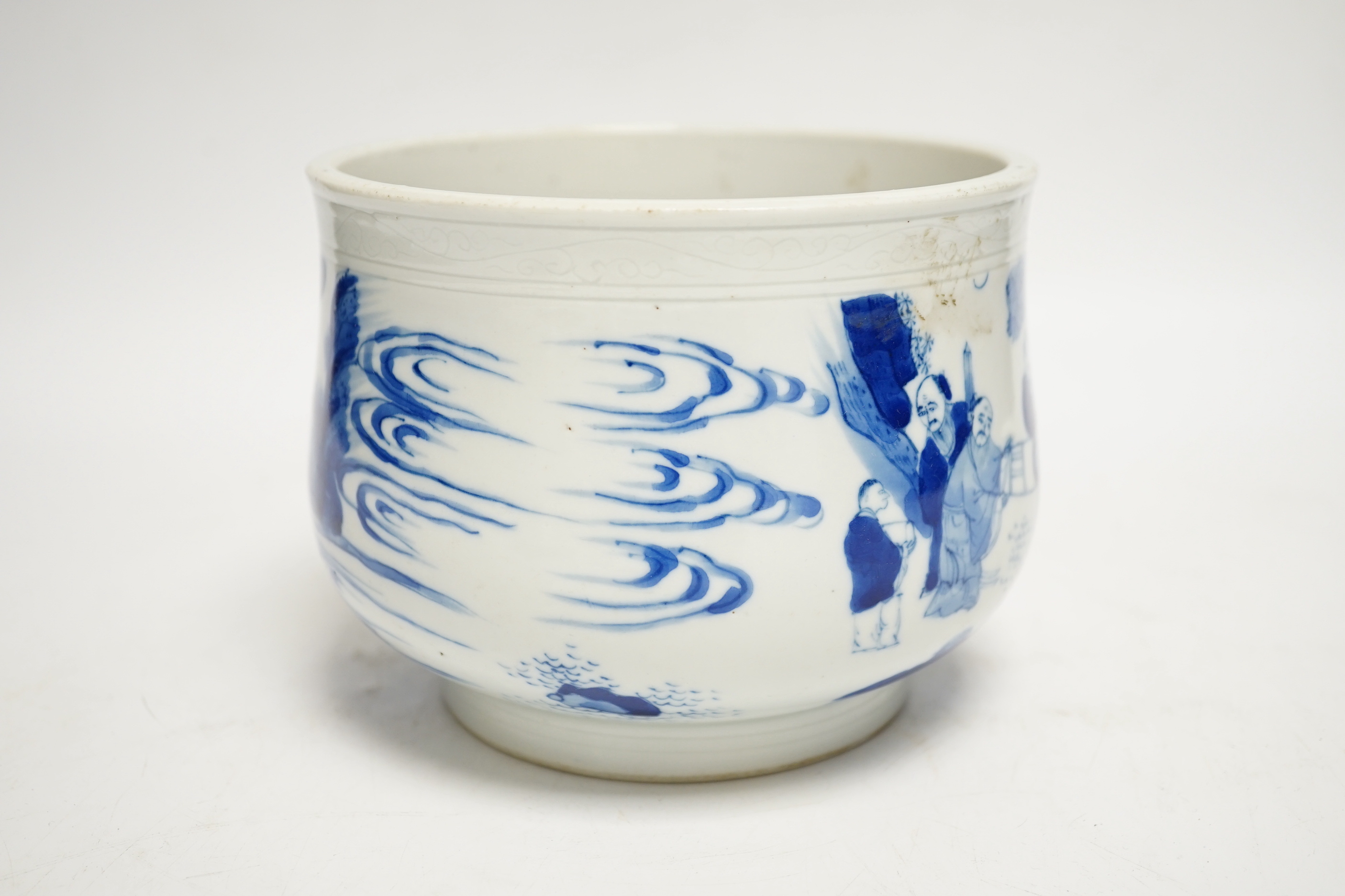 A Chinese blue and white figurative 'boys' bowl, 11cm high